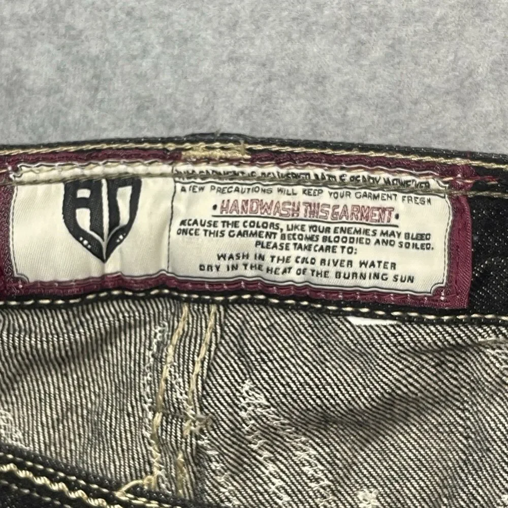 Artful Dodger Jeans Straight Black Embroidered Flap Pocket Y2K Baggy Skater